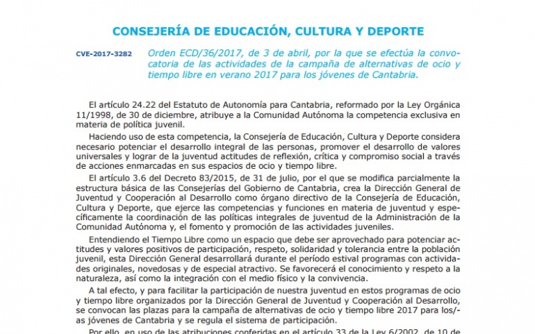 Abierto el plazo para los Campamentos de Verano del Gobierno de Cantabria