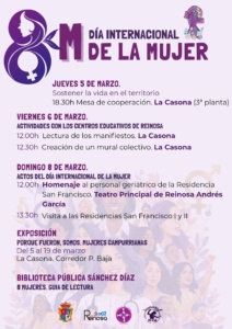 Cartel con la programación de las actividades conmemorativas del 8M