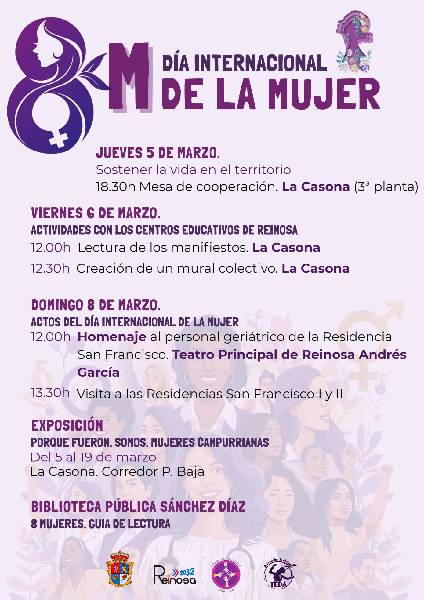 Cartel con la programación de las actividades conmemorativas del 8M