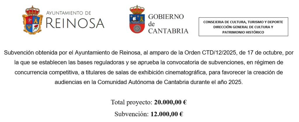 Anuncio de Subvención concedida para las salas exhibición cine